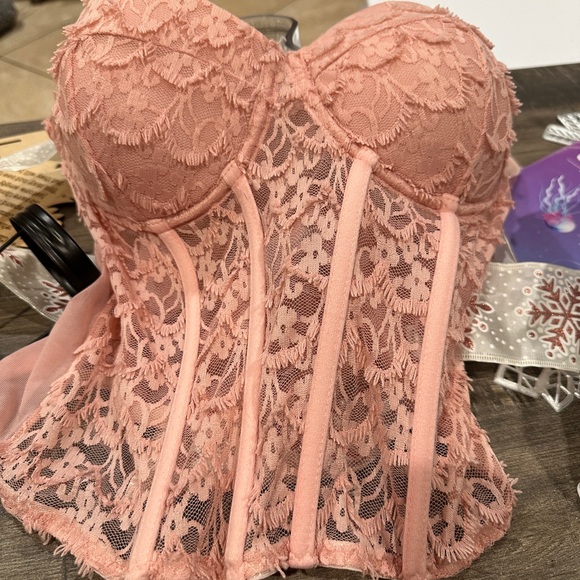 Women’s sexy corset crop top lace push up bustier tank backless deep v pink - Picture 6 of 9